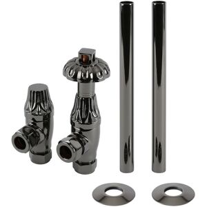 Windsor - Traditional Angled Radiator Heated Towel Rail Thermostatic Lockshield Valve and Pipe Connector Kit - Black Nickel - Milano Windsor - Traditional Angled Radiator Heated Towel Rail Thermostatic Lockshield Valve and Pipe Connector Kit - Black Nickel - Milano