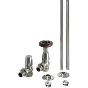 Windsor - Traditional Angled Thermostatic Radiator Valve trv and Pipe Set - Satin Nickel - Milano Windsor - Traditional Angled Thermostatic Radiator Valve trv and Pipe Set - Satin Nickel - Milano