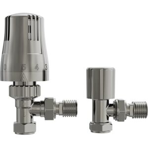 NRG - Satin Nickel Thermostatic Angled trv & Lockshield Radiator Valves Set 1/2'x15mm NRG - Satin Nickel Thermostatic Angled trv & Lockshield Radiator Valves Set 1/2'x15mm