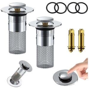 YMYNY Pack Bathroom Sink Plugs, Pop Up Strainer with Removable Stainless Steel Basket, Replacement Bathroom Sink Plug Receiver, Plastic Core. mumu YMYNY Pack Bathroom Sink Plugs, Pop Up Strainer with Removable Stainless Steel Basket, Replacement Bathroom Sink Plug Receiver, Plastic Core. mumu