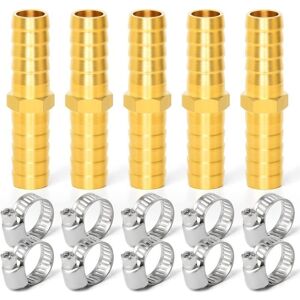 TEHTUY pieces 6mm brass barbed connector, 2-way straight pipe fitting with 10 clamps TEHTUY pieces 6mm brass barbed connector, 2-way straight pipe fitting with 10 clamps