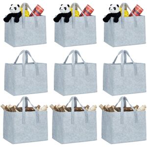 Set of 9 Relaxdays Felt Firewood Baskets, HxWxD: 34.5 x 43 x 36.5 cm, 2 Handles, Foldable, Newspaper Holder, Grey Set of 9 Relaxdays Felt Firewood Baskets, HxWxD: 34.5 x 43 x 36.5 cm, 2 Handles, Foldable, Newspaper Holder, Grey