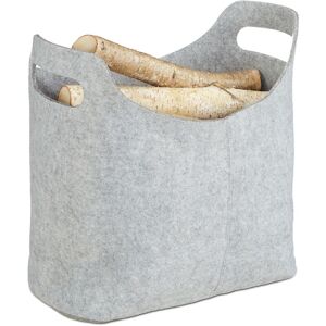 Felt Firewood Basket, HxWxD: 39.5 x 40 x 23 cm, 2 Handles, Foldable, Newspaper Holder, Grey - Relaxdays Felt Firewood Basket, HxWxD: 39.5 x 40 x 23 cm, 2 Handles, Foldable, Newspaper Holder, Grey - Relaxdays