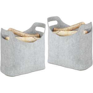 Set of 2 Relaxdays Felt Firewood Baskets, HxWxD: 39.5 x 40 x 23 cm, 2 Handles, Foldable, Newspaper Holder, Grey Set of 2 Relaxdays Felt Firewood Baskets, HxWxD: 39.5 x 40 x 23 cm, 2 Handles, Foldable, Newspaper Holder, Grey