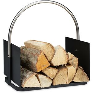 Firewood Basket, Metal, Nickel-Plated Handle, for Indoors, Wood Carrier, HxWxD: 43.5 x 40.5 x 30 cm, Black - Relaxdays Firewood Basket, Metal, Nickel-Plated Handle, for Indoors, Wood Carrier, HxWxD: 43.5 x 40.5 x 30 cm, Black - Relaxdays