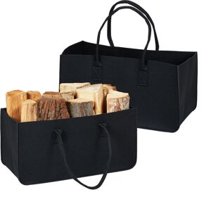 Relaxdays Set of 2 Firewood Bags, Felt, 28 l Vol., Foldable Storage Basket for Logs and other Items, 25x50x25cm, Black Relaxdays Set of 2 Firewood Bags, Felt, 28 l Vol., Foldable Storage Basket for Logs and other Items, 25x50x25cm, Black