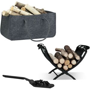 Relaxdays 3-piece Fireplace Set, Foldable Firewood Bag, Firewood Log Rack, Coal Shovel, Felt, Steel, Black/Anthracite Relaxdays 3-piece Fireplace Set, Foldable Firewood Bag, Firewood Log Rack, Coal Shovel, Felt, Steel, Black/Anthracite