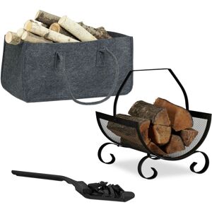 Relaxdays 3-piece Fireplace Set, Foldable Firewood Bag, Log Rack with Handle, Coal Shovel, Felt, Steel, Black/Anthracite Relaxdays 3-piece Fireplace Set, Foldable Firewood Bag, Log Rack with Handle, Coal Shovel, Felt, Steel, Black/Anthracite