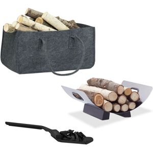 Relaxdays - 3-piece Fireplace Set, Foldable Firewood Bag, Firewood Log Rack, Coal Shovel, Felt, Steel, Silver/Black/Grey Relaxdays - 3-piece Fireplace Set, Foldable Firewood Bag, Firewood Log Rack, Coal Shovel, Felt, Steel, Silver/Black/Grey