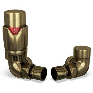 UK RADIATORS Stirling Bold - Antique Brass Thermostatic Radiator Valve & Lockshield Corner 15mm UK RADIATORS Stirling Bold - Antique Brass Thermostatic Radiator Valve & Lockshield Corner 15mm
