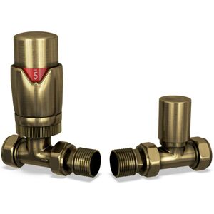 UK RADIATORS Stirling Bold - Antique Brass Thermostatic Radiator Valve & Lockshield Straight 8mm UK RADIATORS Stirling Bold - Antique Brass Thermostatic Radiator Valve & Lockshield Straight 8mm