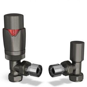 UK RADIATORS Stirling Bold - Pewter Thermostatic Radiator Valve & Lockshield Angled 8mm UK RADIATORS Stirling Bold - Pewter Thermostatic Radiator Valve & Lockshield Angled 8mm