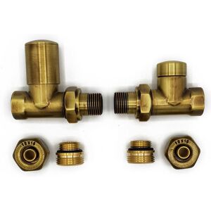 Varioterm - Straight Version with pex Connectors Elegant Antique Brass Regulating + Lockshield Valve Radiator Set Varioterm - Straight Version with pex Connectors Elegant Antique Brass Regulating + Lockshield Valve Radiator Set