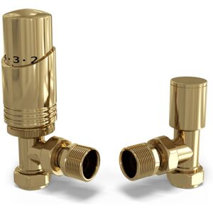UK RADIATORS Talus Bold - Polished Brass Thermostatic Radiator Valve & Lockshield Angled 10mm UK RADIATORS Talus Bold - Polished Brass Thermostatic Radiator Valve & Lockshield Angled 10mm