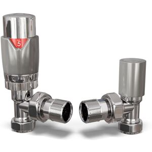 UK RADIATORS Talus Flair - Silver Thermostatic Radiator Valve & Lockshield Angled 15mm UK RADIATORS Talus Flair - Silver Thermostatic Radiator Valve & Lockshield Angled 15mm