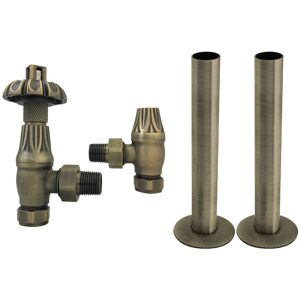 NRG - Thermostatic trv Traditional Radiator Angled Valves Pipes Collars Antique Brass NRG - Thermostatic trv Traditional Radiator Angled Valves Pipes Collars Antique Brass
