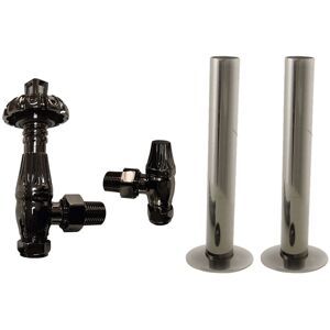 NRG - Thermostatic trv Traditional Radiator Angled Valves Pipes Collars Black Nickel NRG - Thermostatic trv Traditional Radiator Angled Valves Pipes Collars Black Nickel