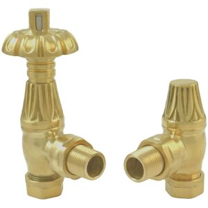 NRG Thermostatic TRV Traditional Antique Design Angled Radiator Rad Valves Pair Brushed Brass NRG Thermostatic TRV Traditional Antique Design Angled Radiator Rad Valves Pair Brushed Brass