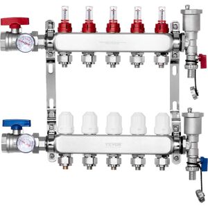 VEVOR 5-Branch Radiant Heat Manifold, 1/2" PEX Tubing Manifold, Stainless Steel PEX Manifold for Hydronic Radiant Floor Heating, Radiant Heat PEX VEVOR 5-Branch Radiant Heat Manifold, 1/2" PEX Tubing Manifold, Stainless Steel PEX Manifold for Hydronic Radiant Floor Heating, Radiant Heat PEX
