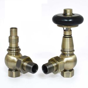 West - Amberley Angled Thermostatic Radiator Valve and Lockshield - Antique Brass West - Amberley Angled Thermostatic Radiator Valve and Lockshield - Antique Brass