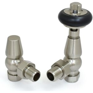 West - Faringdon Angled Thermostatic Radiator Valve and Lockshield - Satin Nickel West - Faringdon Angled Thermostatic Radiator Valve and Lockshield - Satin Nickel