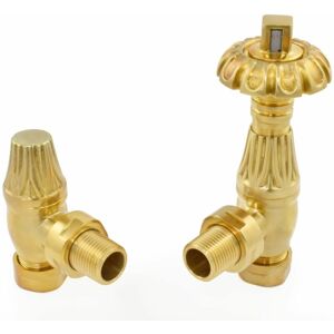 West - Poppy trv Angled Thermostatic Radiator Valve and Lockshield - Un-Lacquered Brass West - Poppy trv Angled Thermostatic Radiator Valve and Lockshield - Un-Lacquered Brass