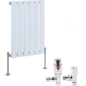 NRG - White Designer Flat Panel Radiator + Thermostatic trv Radiator Valves Chrome Angled Horizontal 600x408mm Single NRG - White Designer Flat Panel Radiator + Thermostatic trv Radiator Valves Chrome Angled Horizontal 600x408mm Single