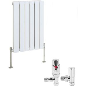 NRG - White Designer Flat Panel Radiator + Thermostatic trv Radiator Valves Chrome Angled Horizontal 600x408mm Double NRG - White Designer Flat Panel Radiator + Thermostatic trv Radiator Valves Chrome Angled Horizontal 600x408mm Double