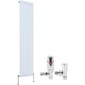 NRG - White Designer Flat Panel Radiator + Thermostatic trv Radiator Valves Chrome Angled Vertical 1800x408mm Single NRG - White Designer Flat Panel Radiator + Thermostatic trv Radiator Valves Chrome Angled Vertical 1800x408mm Single