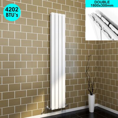 ELEGANT 1800 x 300 mm White Vertical Column Radiator Double Flat Panel Designer Bathroom Radiator ELEGANT 1800 x 300 mm White Vertical Column Radiator Double Flat Panel Designer Bathroom Radiator