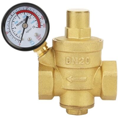 TEHTUY Adjustable brass water pressure regulator DN20 with pressure gauge TEHTUY Adjustable brass water pressure regulator DN20 with pressure gauge