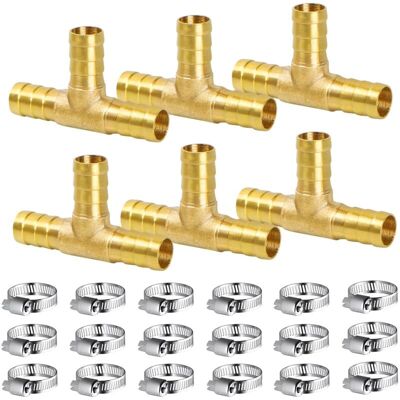 BEIJIYI Brass Hose Connector, 10mm Pneumatic Connector, 6pcs Brass Hose Connector for Fuel Air Water Diesel with Clamps (T) BEIJIYI Brass Hose Connector, 10mm Pneumatic Connector, 6pcs Brass Hose Connector for Fuel Air Water Diesel with Clamps (T)