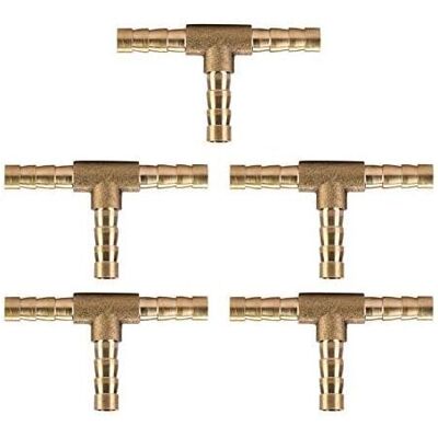 LONGZIMING Brass T Connector, 5pcs Air/Water/Oil/Gas Hose T Hose Fittings, 6mm Brass Hose Joint LONGZIMING Brass T Connector, 5pcs Air/Water/Oil/Gas Hose T Hose Fittings, 6mm Brass Hose Joint