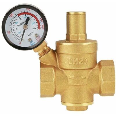 TEHTUY Brass Water Pressure Reducer, Adjustable Brass Water Pressure Regulator Reducer DN20 with Gauge TEHTUY Brass Water Pressure Reducer, Adjustable Brass Water Pressure Regulator Reducer DN20 with Gauge