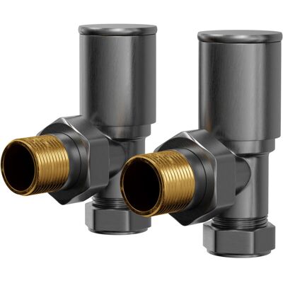 Colore Round Gunmetal Grey Angled Radiator Valves Colore Round Gunmetal Grey Angled Radiator Valves