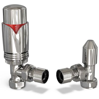 UK RADIATORS Derry Bold - Chrome Thermostatic Radiator Valve & Lockshield Angled 10mm UK RADIATORS Derry Bold - Chrome Thermostatic Radiator Valve & Lockshield Angled 10mm