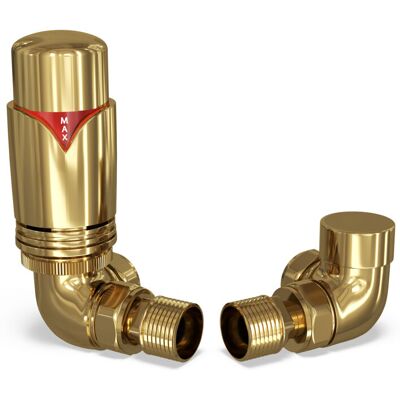 UK RADIATORS Derry Bold - Polished Brass Thermostatic Radiator Valve & Lockshield Corner 10mm UK RADIATORS Derry Bold - Polished Brass Thermostatic Radiator Valve & Lockshield Corner 10mm
