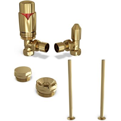UK RADIATORS Derry Bold - Thermostatic Radiator Valve & Accessory Kit - Polished Brass Angled 15mm UK RADIATORS Derry Bold - Thermostatic Radiator Valve & Accessory Kit - Polished Brass Angled 15mm
