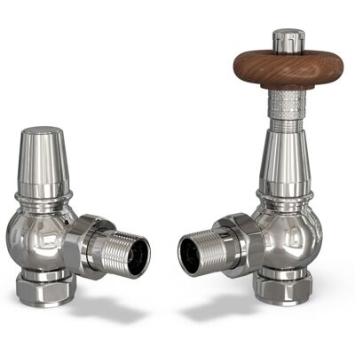 UK RADIATORS Derry Traditional - Chrome Thermostatic Radiator Valve & Lockshield Angled 15mm UK RADIATORS Derry Traditional - Chrome Thermostatic Radiator Valve & Lockshield Angled 15mm