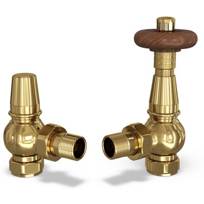 UK RADIATORS Derry Traditional - Polished Brass Thermostatic Radiator Valve & Lockshield Angled 8mm UK RADIATORS Derry Traditional - Polished Brass Thermostatic Radiator Valve & Lockshield Angled 8mm