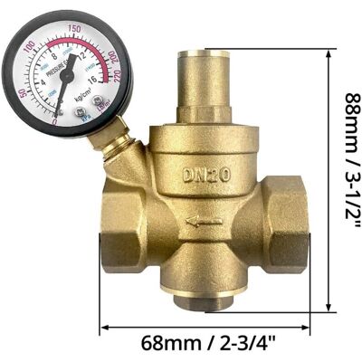 TINOR DN20 Brass Water Pressure Reducer with Adjustable Pressure Reducing Valve Gauge TINOR DN20 Brass Water Pressure Reducer with Adjustable Pressure Reducing Valve Gauge