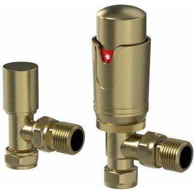 Galiflo - DuraTherm Angled Brushed Brass Thermostatic Radiator Valve Pack - 15mm Galiflo - DuraTherm Angled Brushed Brass Thermostatic Radiator Valve Pack - 15mm