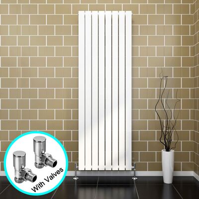 Elegant - 1800 x 300 mm Anthracite Modern Tall Bar Radiator Double Flat Panel Designer Bathroom Radiator + Angled Radiator Valves Valves Elegant - 1800 x 300 mm Anthracite Modern Tall Bar Radiator Double Flat Panel Designer Bathroom Radiator + Angled Radiator Valves Valves