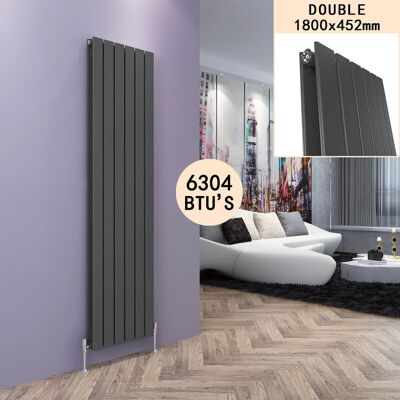 ELEGANT 1800 x 452 mm Anthracite Vertical Column Radiator Double Flat Panel Designer Bathroom Radiator + Chrome Thermostatic Radiator Valves ELEGANT 1800 x 452 mm Anthracite Vertical Column Radiator Double Flat Panel Designer Bathroom Radiator + Chrome Thermostatic Radiator Valves