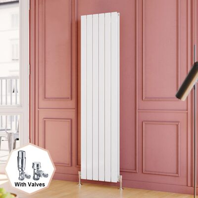 Elegant - 1800 x 452 mm White Vertical Column Radiator Low Carbon Steel Radiator Double Flat Panel Designer Radiator + Chrome Thermostatic Radiator Elegant - 1800 x 452 mm White Vertical Column Radiator Low Carbon Steel Radiator Double Flat Panel Designer Radiator + Chrome Thermostatic Radiator