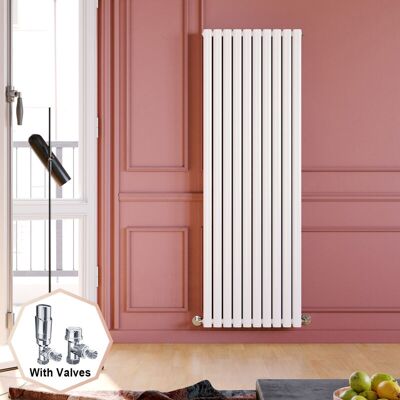 1800 x 590 mm White Modern Tall Bar Rads Double Oval Panel Designer Bathroom Radiator + Chrome Thermostatic Radiator Valves - Elegant 1800 x 590 mm White Modern Tall Bar Rads Double Oval Panel Designer Bathroom Radiator + Chrome Thermostatic Radiator Valves - Elegant