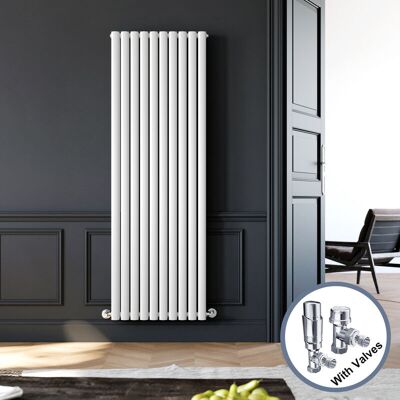 Elegant - 1800 x 590 mm White Vertical Column Radiator Double Oval Panel Designer Bathroom Radiator + Chrome Thermostatic Radiator Valves Elegant - 1800 x 590 mm White Vertical Column Radiator Double Oval Panel Designer Bathroom Radiator + Chrome Thermostatic Radiator Valves