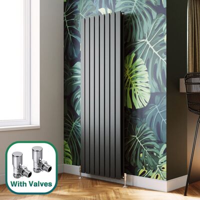 Elegant - 1800 x 608 mm Anthracite Modern Tall Bar Radiator Efficient Rads Double Flat Panel Heater Radiators + Angled Radiator Valves Elegant - 1800 x 608 mm Anthracite Modern Tall Bar Radiator Efficient Rads Double Flat Panel Heater Radiators + Angled Radiator Valves