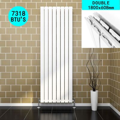 Elegant - 1800 x 608 mm White Modern Double Flat Panel Designer Rads Vertical Rads Compatible With All Heating Systems + Anthracite Thermostatic Elegant - 1800 x 608 mm White Modern Double Flat Panel Designer Rads Vertical Rads Compatible With All Heating Systems + Anthracite Thermostatic