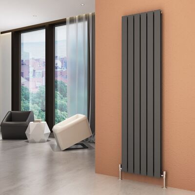 Elegant - Central Heating Radiator Vertical 1800x456mm Designer Anthracite Double Flat Panel + Chrome Thermostatic Radiator Valves Elegant - Central Heating Radiator Vertical 1800x456mm Designer Anthracite Double Flat Panel + Chrome Thermostatic Radiator Valves
